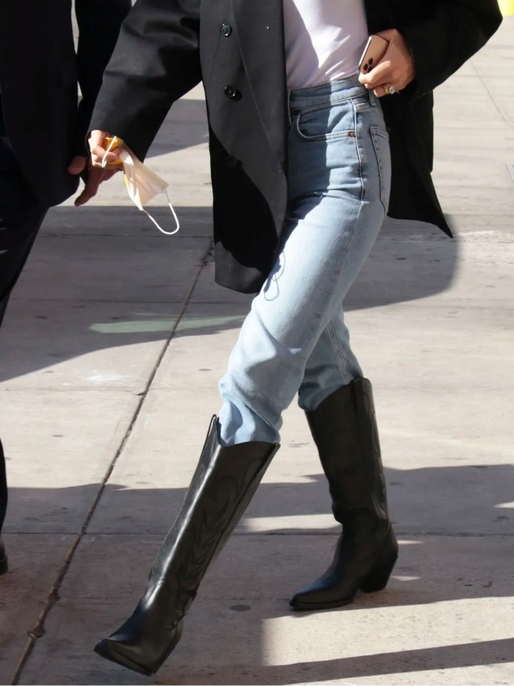 Zara Black Western Knee-High Leather Boots
